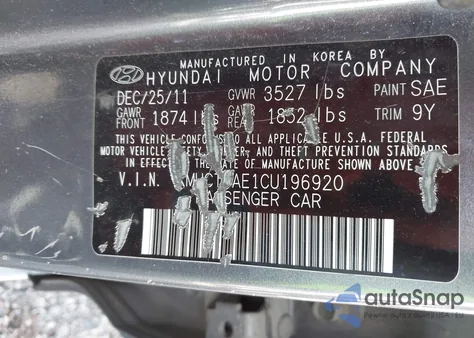 2012 Hyundai Accent Gls from USA, damaged, VIN KMHCT4AE1CU196920